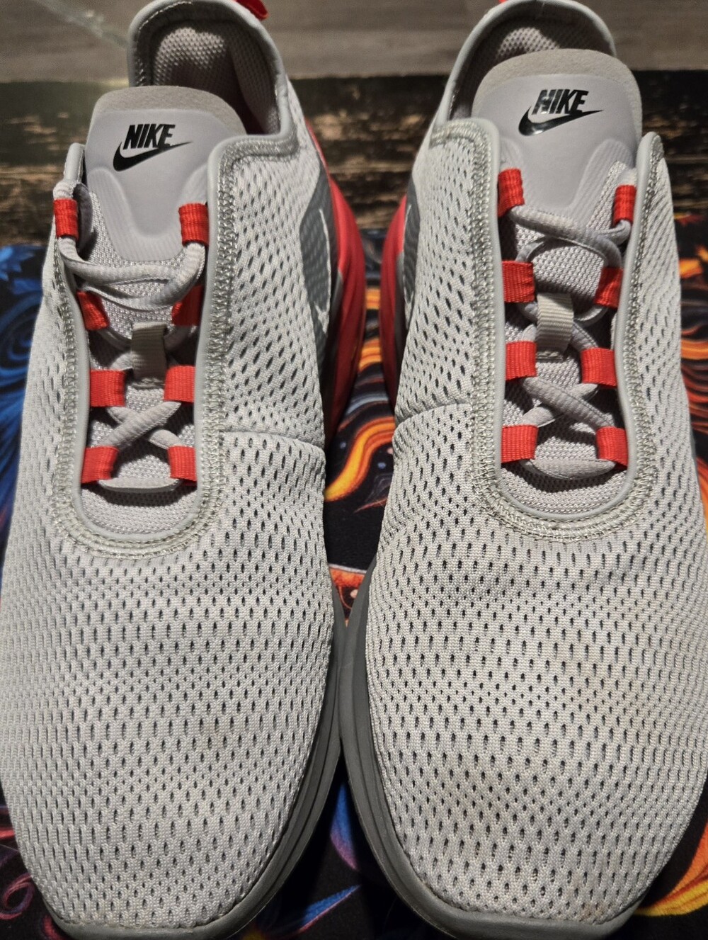 Nike Light Gray Mesh Sneakers with Red Accents